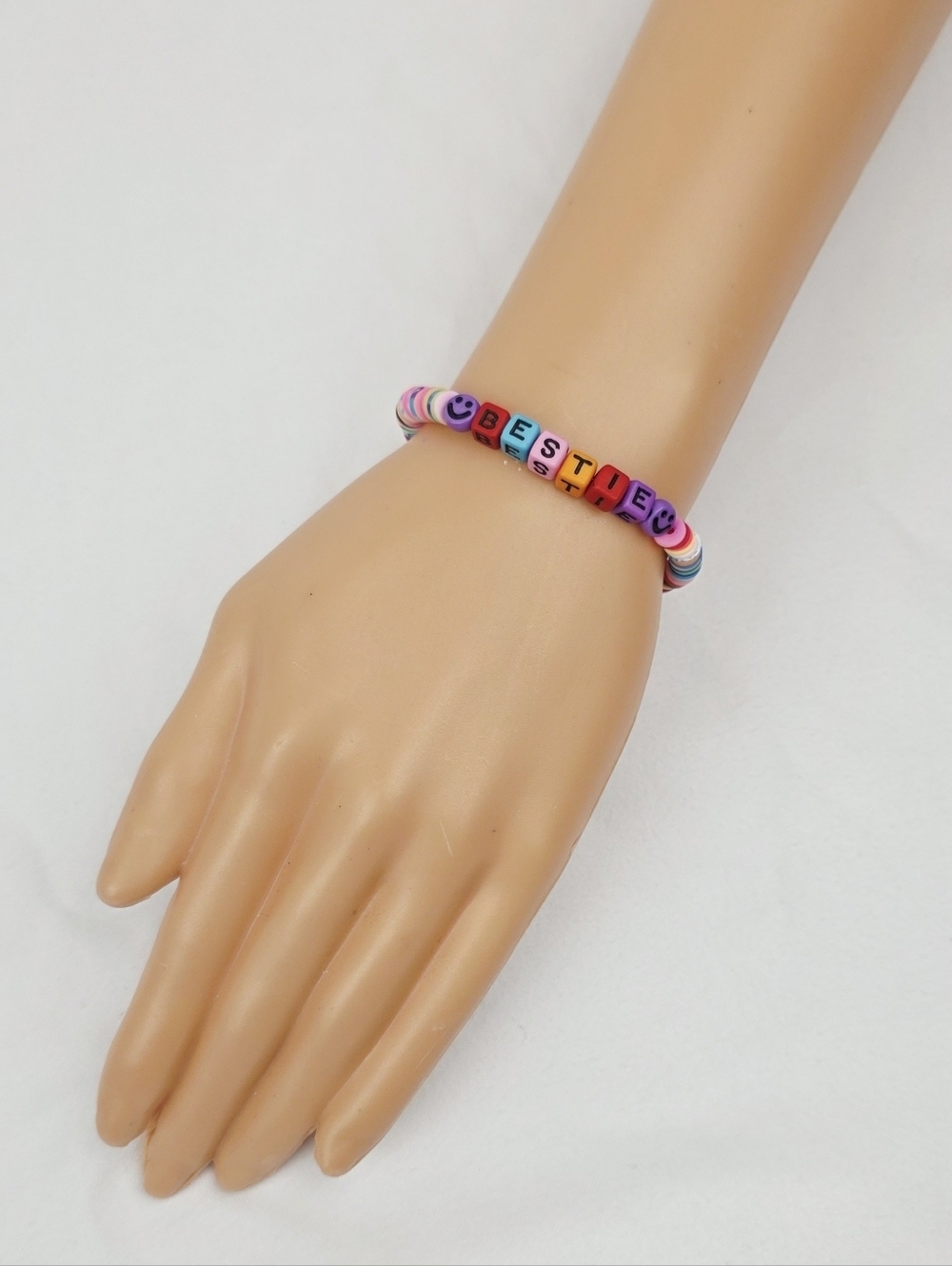 Handmade Clay Bead Multi Color Bestie Smiley Face Bracelet